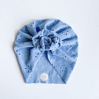 Dusty Blue Eyelet Turban