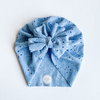 Dusty Blue Eyelet Turban