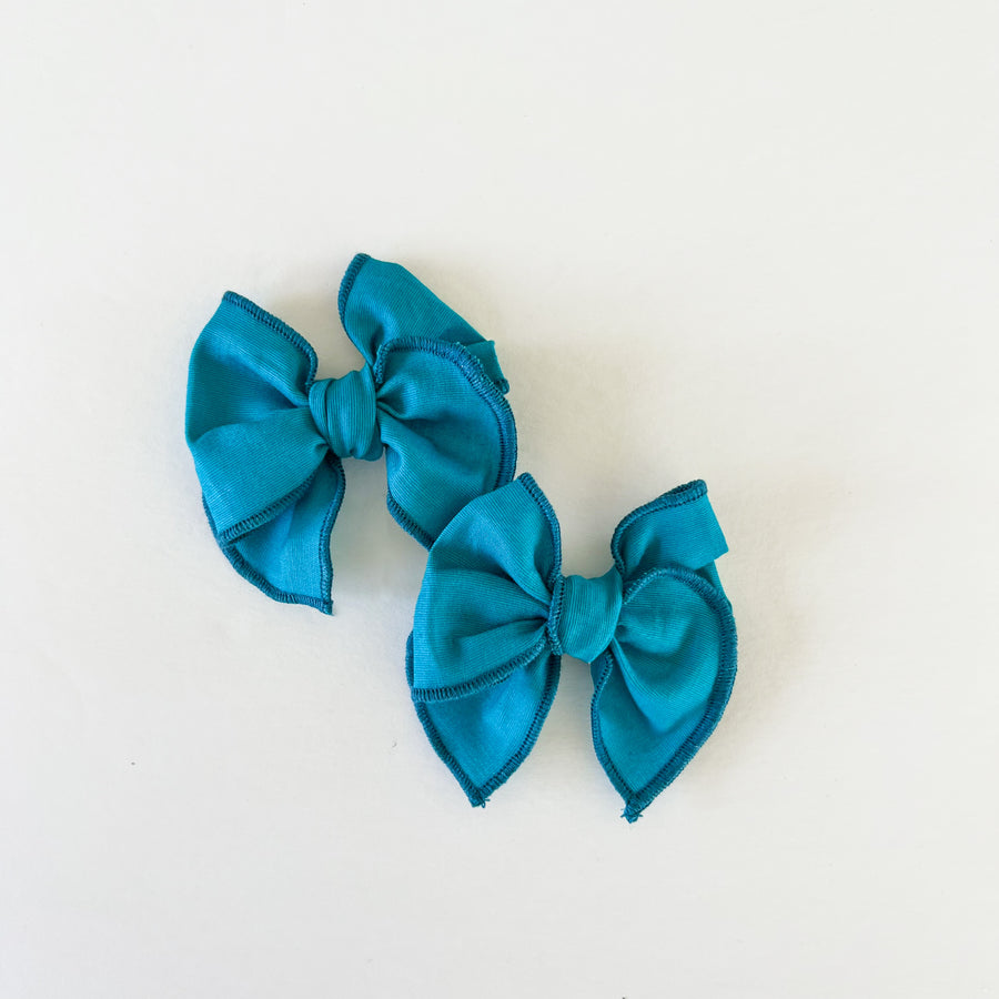 Bright Blue Mini Fable Bow Set || Serged