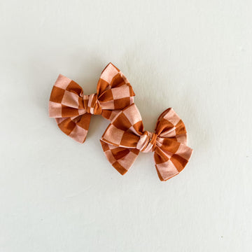 Rust + Pink Checker Mini Bow Set