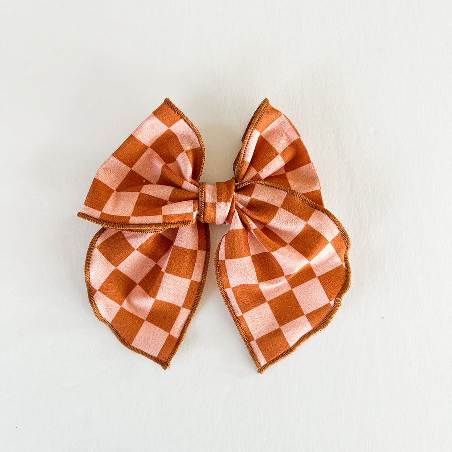 Rust + Pink Checker Fable Bow || Serged