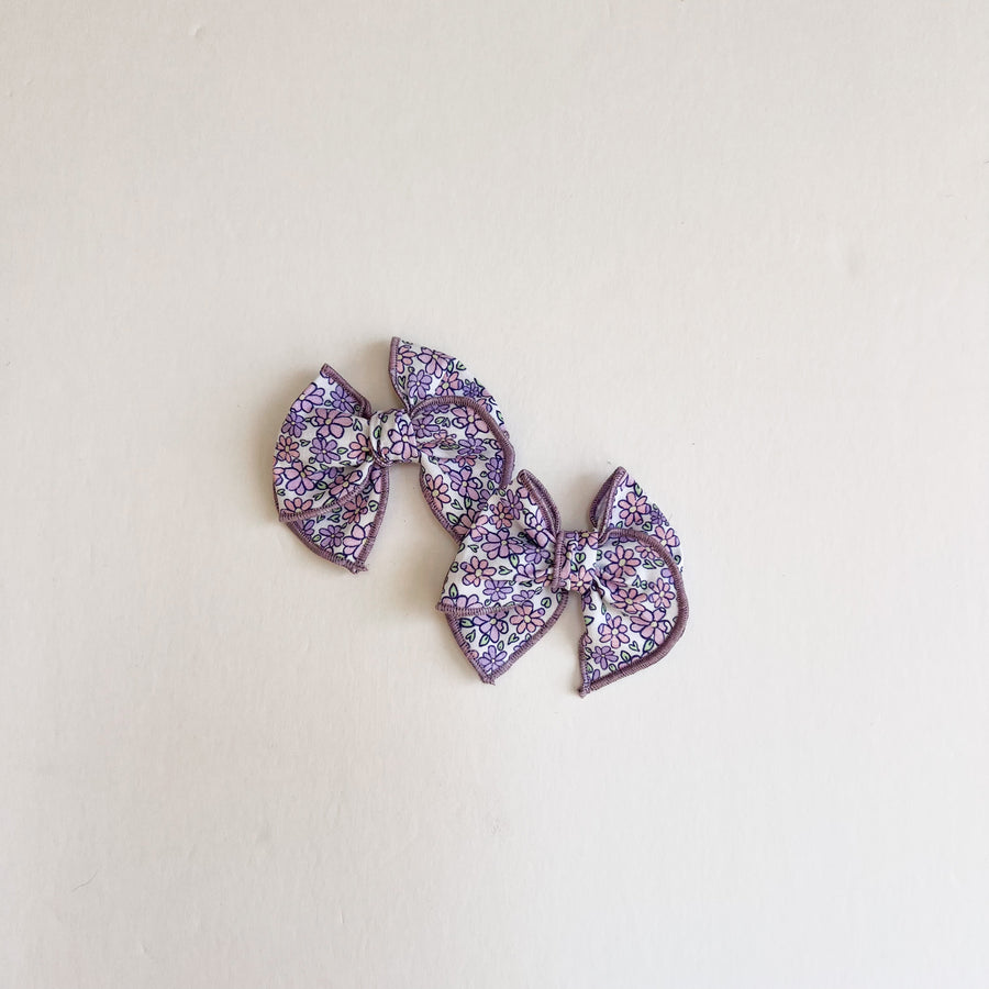 Purple Floral Mini Fable Bow Set || Serged