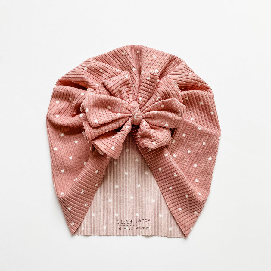 Pink Ribbed Hearts Turban