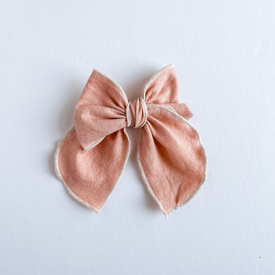 Peach Pink Linen Fable Bow || Serged