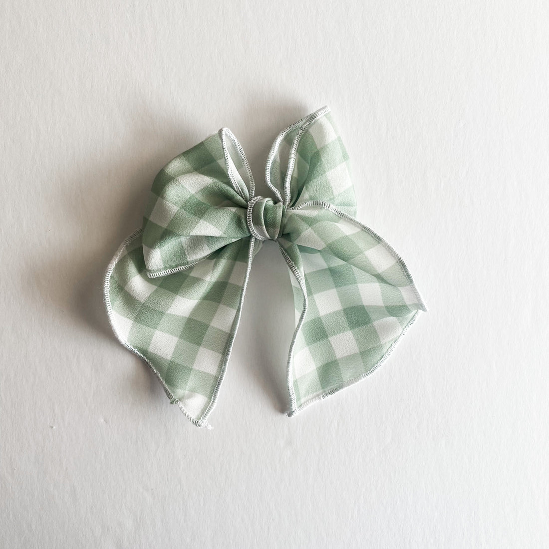 Sage Gingham Fable Bow || Serged